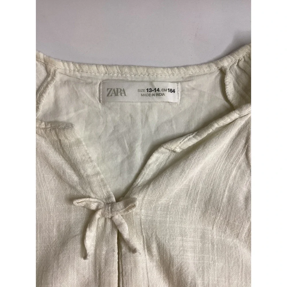 Zara Girls White‎ Tie Front Puff Sleeve Peplum Blouse Size 13-14 CM 164